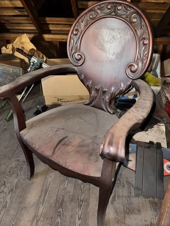 Antique Writing Desk and Ornate Chair