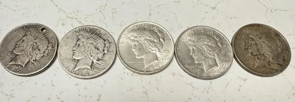 Peace Dollars 90% Silver 5 pieces