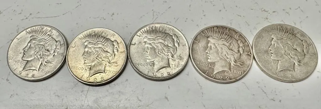 Peace Dollars 90% Silver 5 pieces