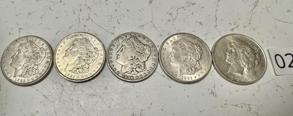 4 Morgan Silver Dollars and one Piece Dollar