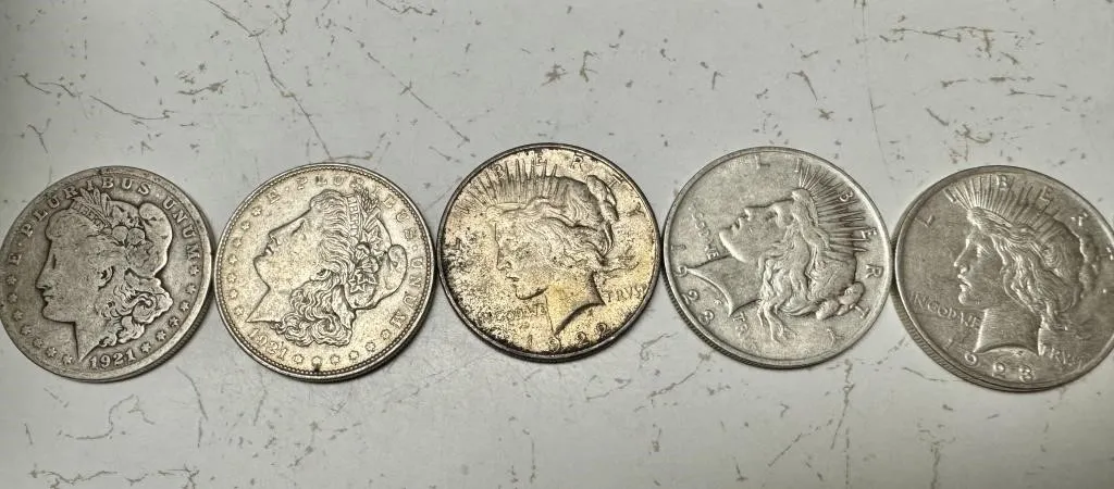 2 Morgan Silver Dollars and 3 Peace Dollars