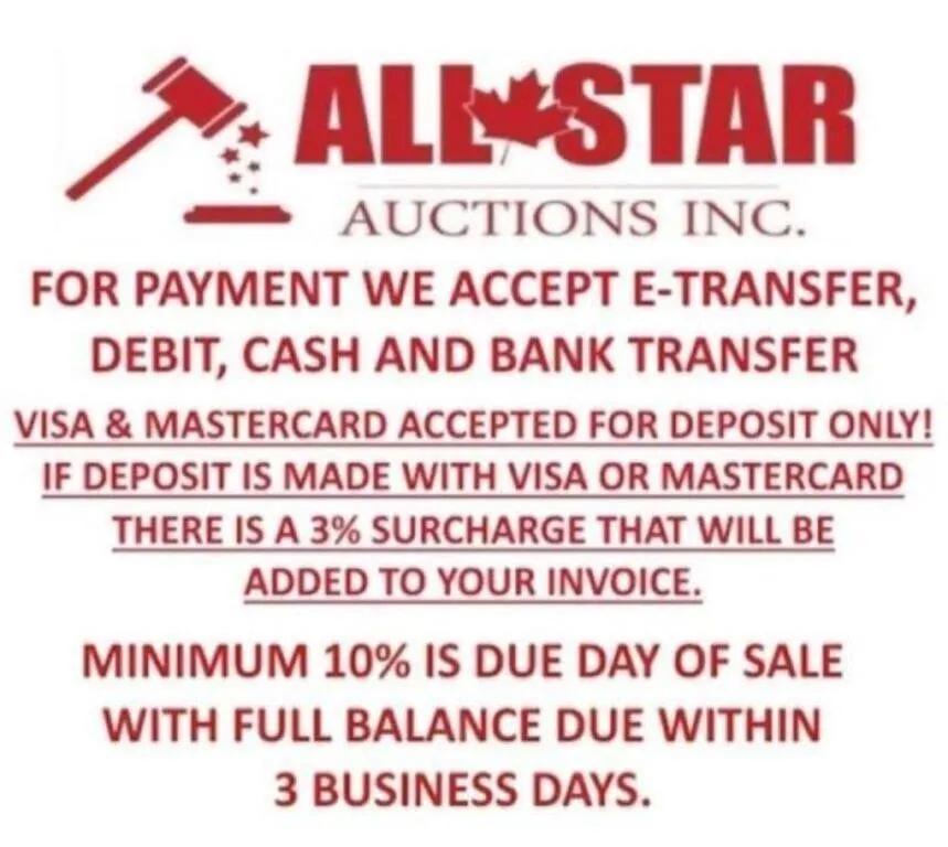 PAYMENT OPTIONS INCLUDE E-TRANSFER, DEBIT, CASH AN