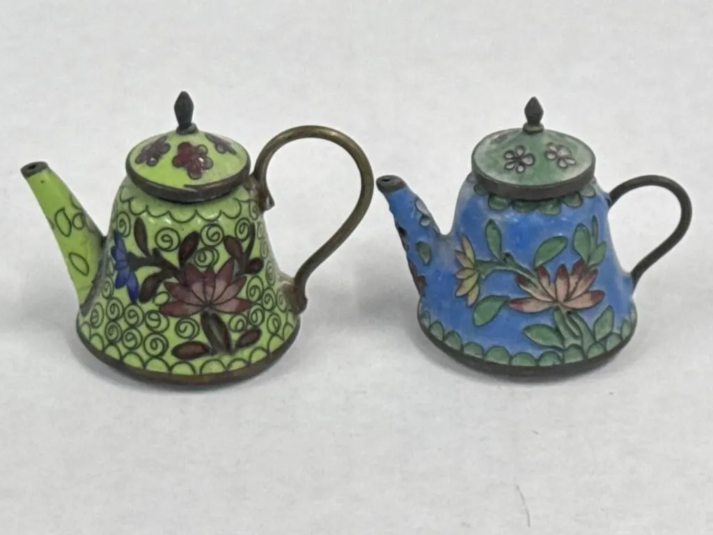 (2) Vintage Cloisonn� Miniature Decorative Teapot