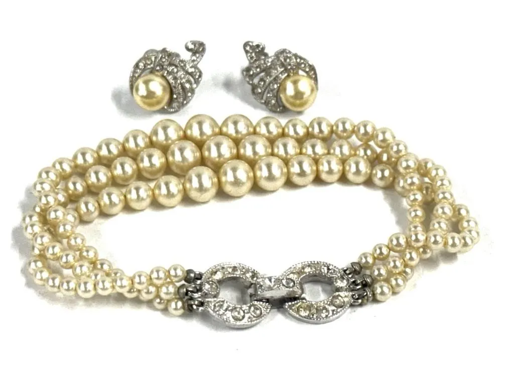 VTG Multi Strand Faux Pearl Jewelry Set Bracelet