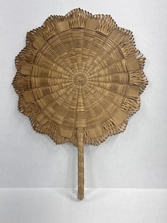Hand Woven Rattan Hand Fan With a Scalloped Edge