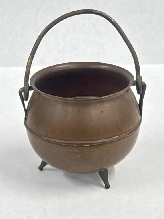 Antique Small Hammered Copper Pot Cauldron on 3
