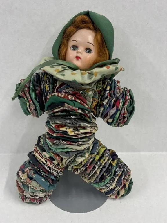 1950's Yo Yo Doll Poseable Hand Made Sewn Fabric