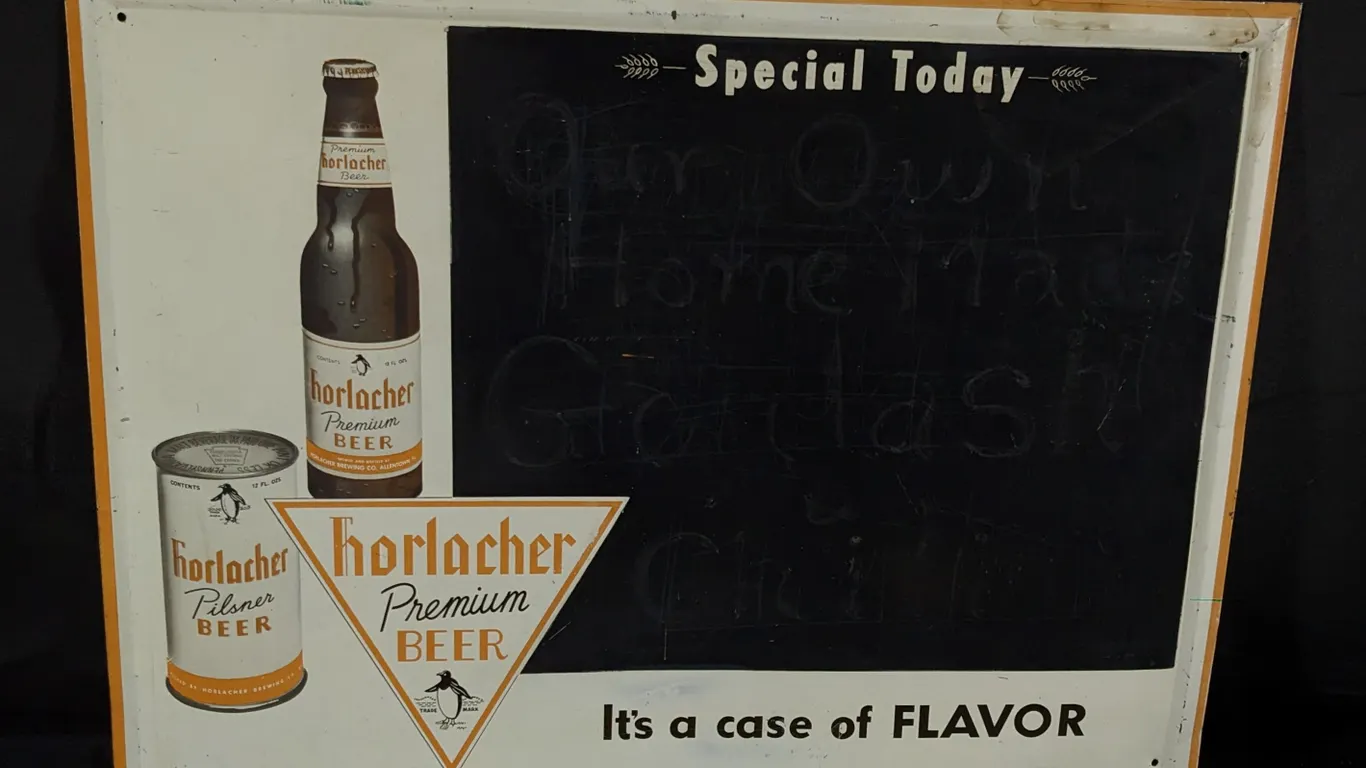 TIN BLACKBOARD SIGN HORLACHER PREMIUM BEER ALLENTOWN PENNSYLVANIA