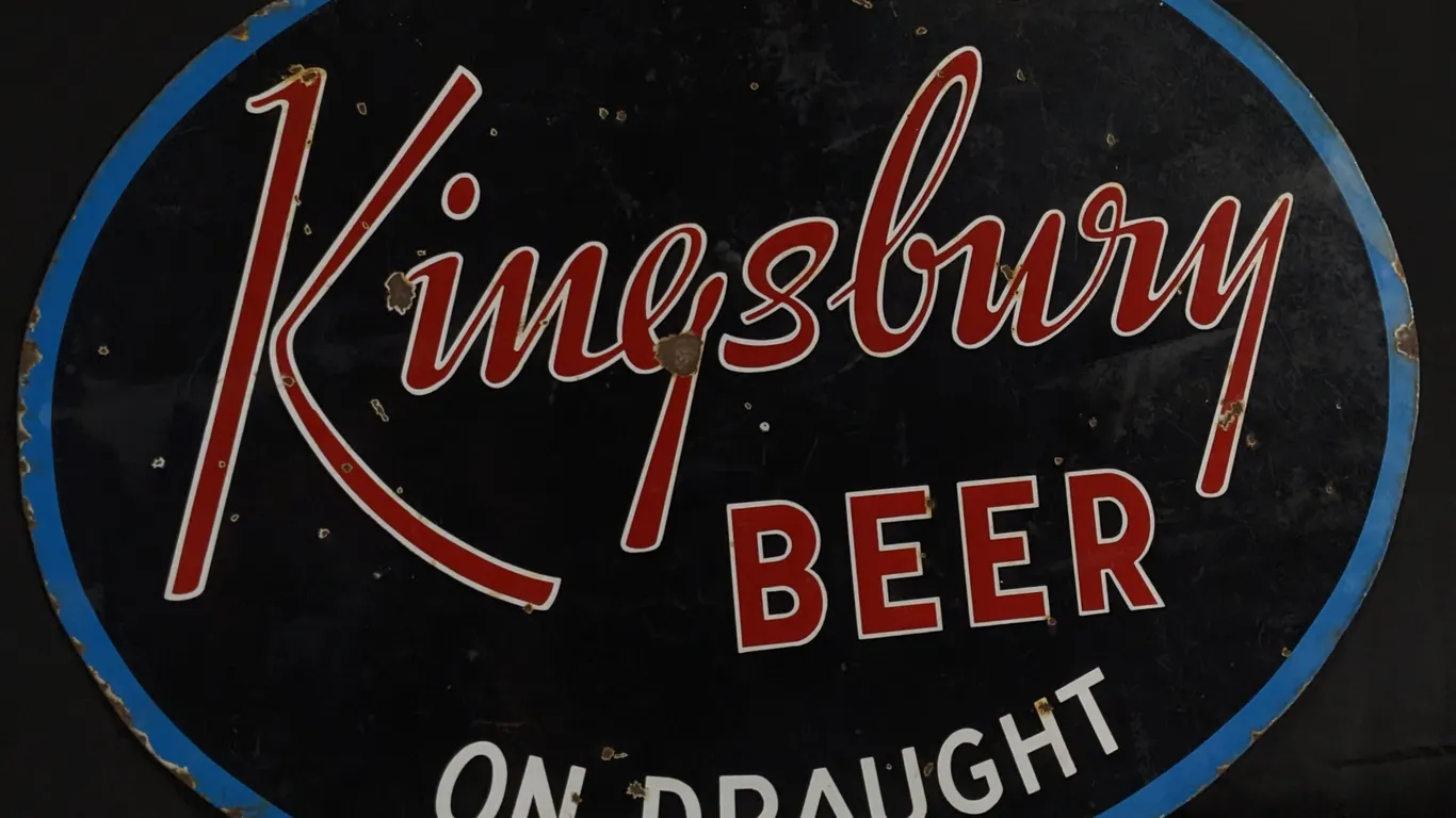 PORCELAIN SIGN KIGSBURY BEER ON DRAUGHT (2 SIDED)