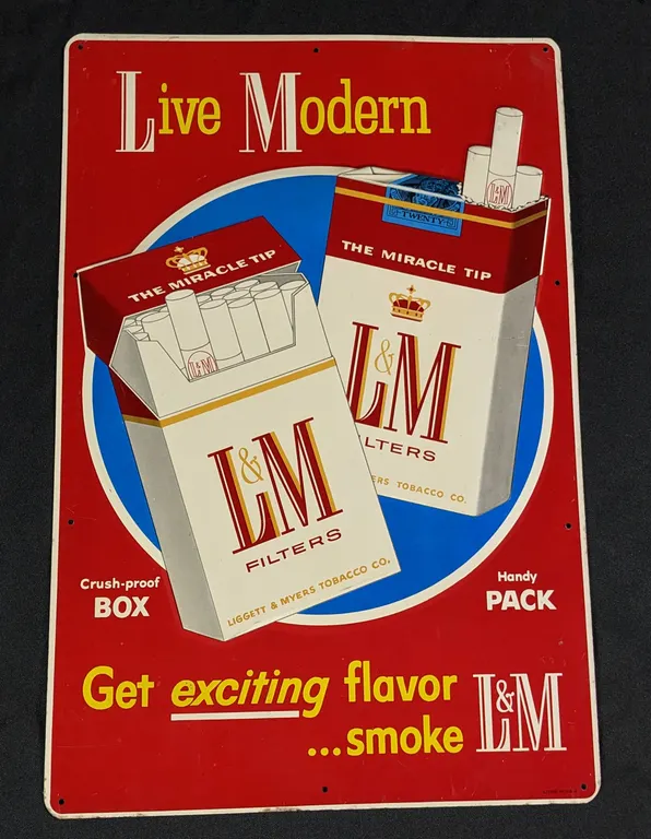 EMBOSSED TIN SIGN LIVE MODERN L&M CIGARETTES