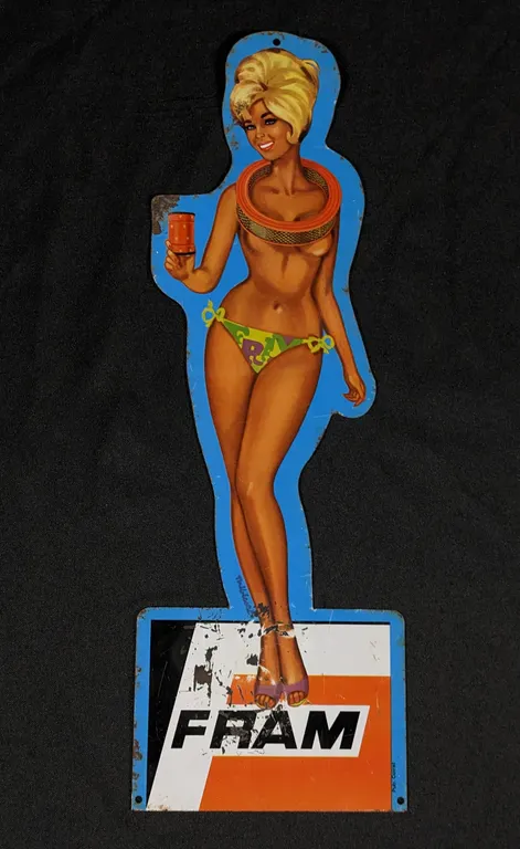 DIE CUT TIN SIGN BIKINI GIRL FRAM OIL FILTERS