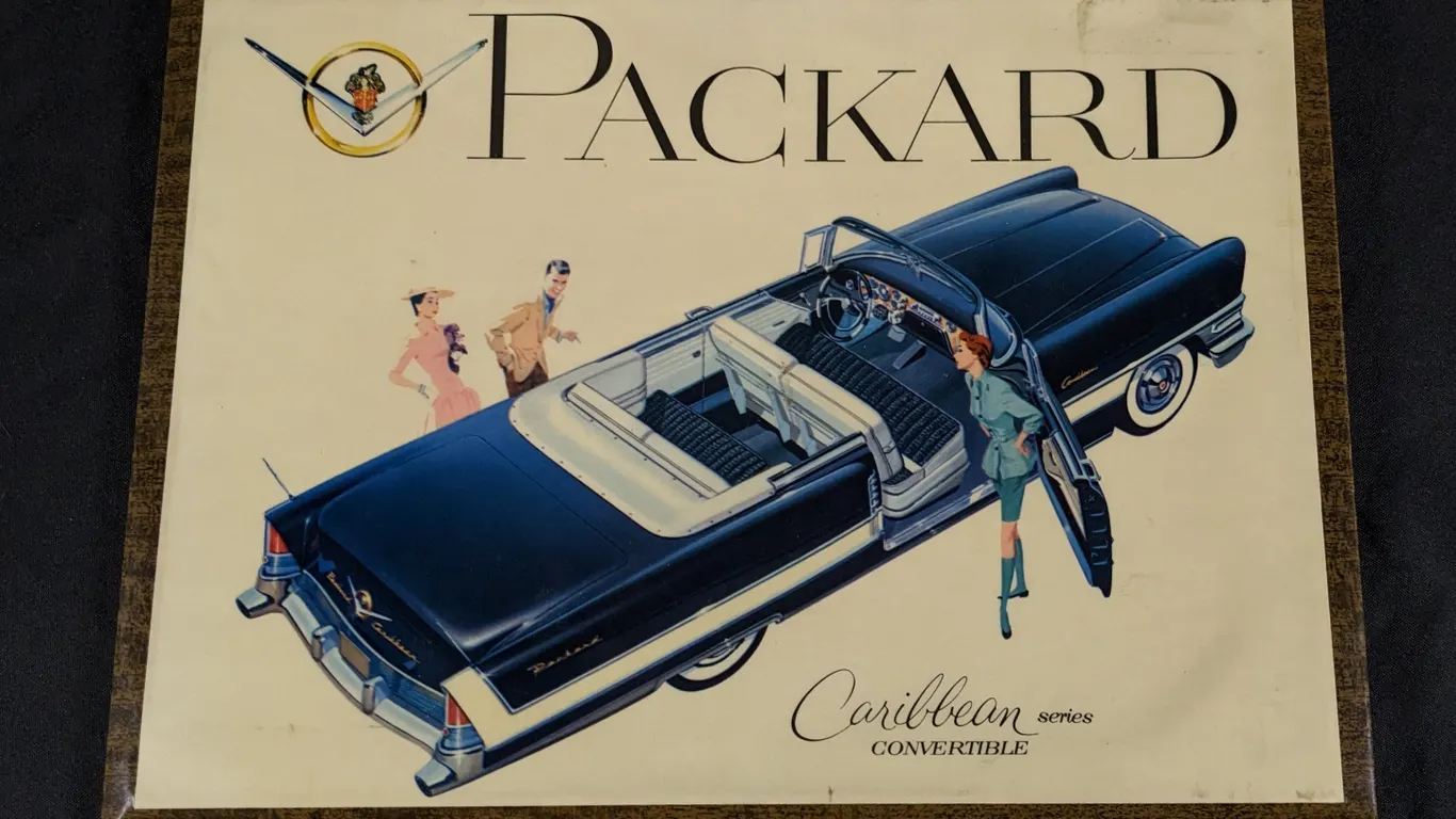 CELULOID OVER TIN SIGN PACKARD CARIBBEAN SERIES CONVERTIBLE