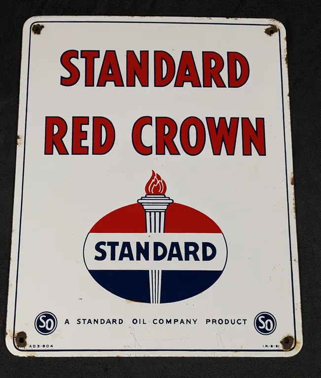 PORCELAIN GAS PUMP SIGN STANDARD RED CROWN GASOLINE