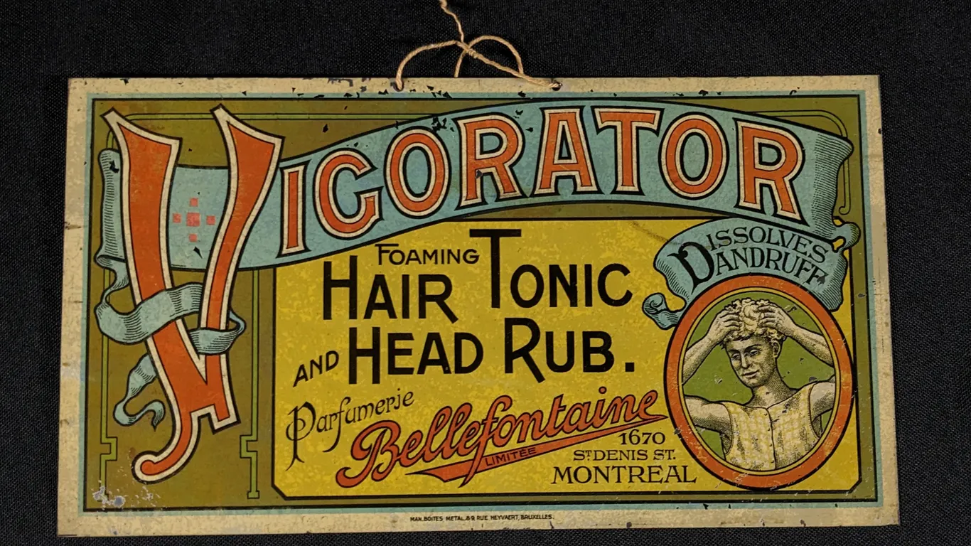 BELLEFONTAINE TIN SIGN VIGORATOR FOAMING HAIR TONIC