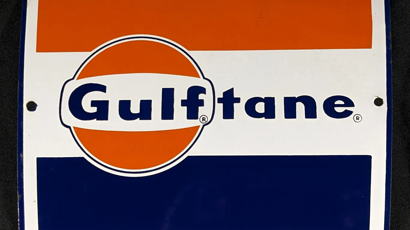 PORCELAIN GAS PUMP SIGN GULF GULFTANE GASOLINE