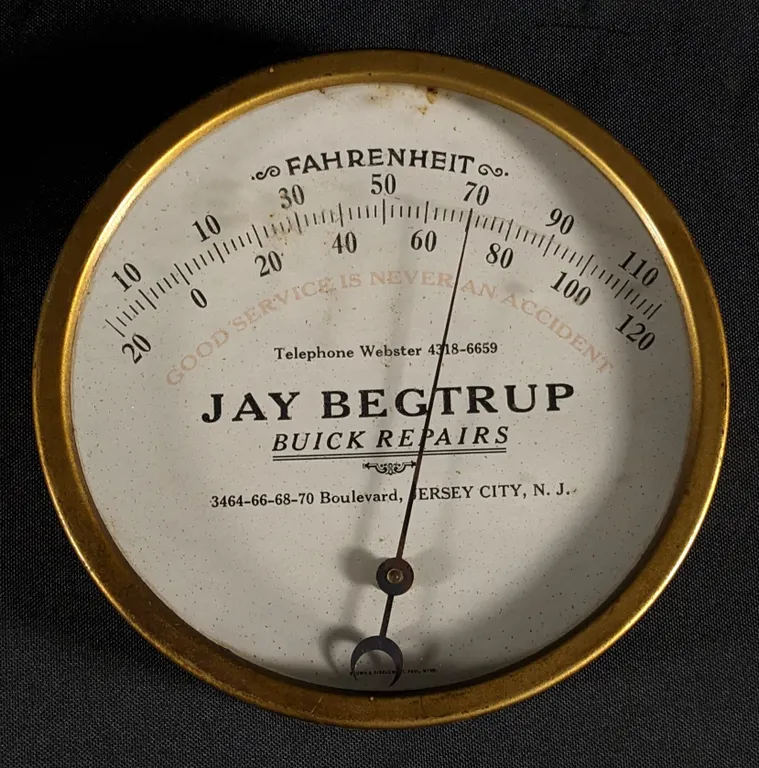 THERMOMETER SIGN JAY BEGTRUP BUICK REPAIRS JERSEY CITY NEW JERSEY
