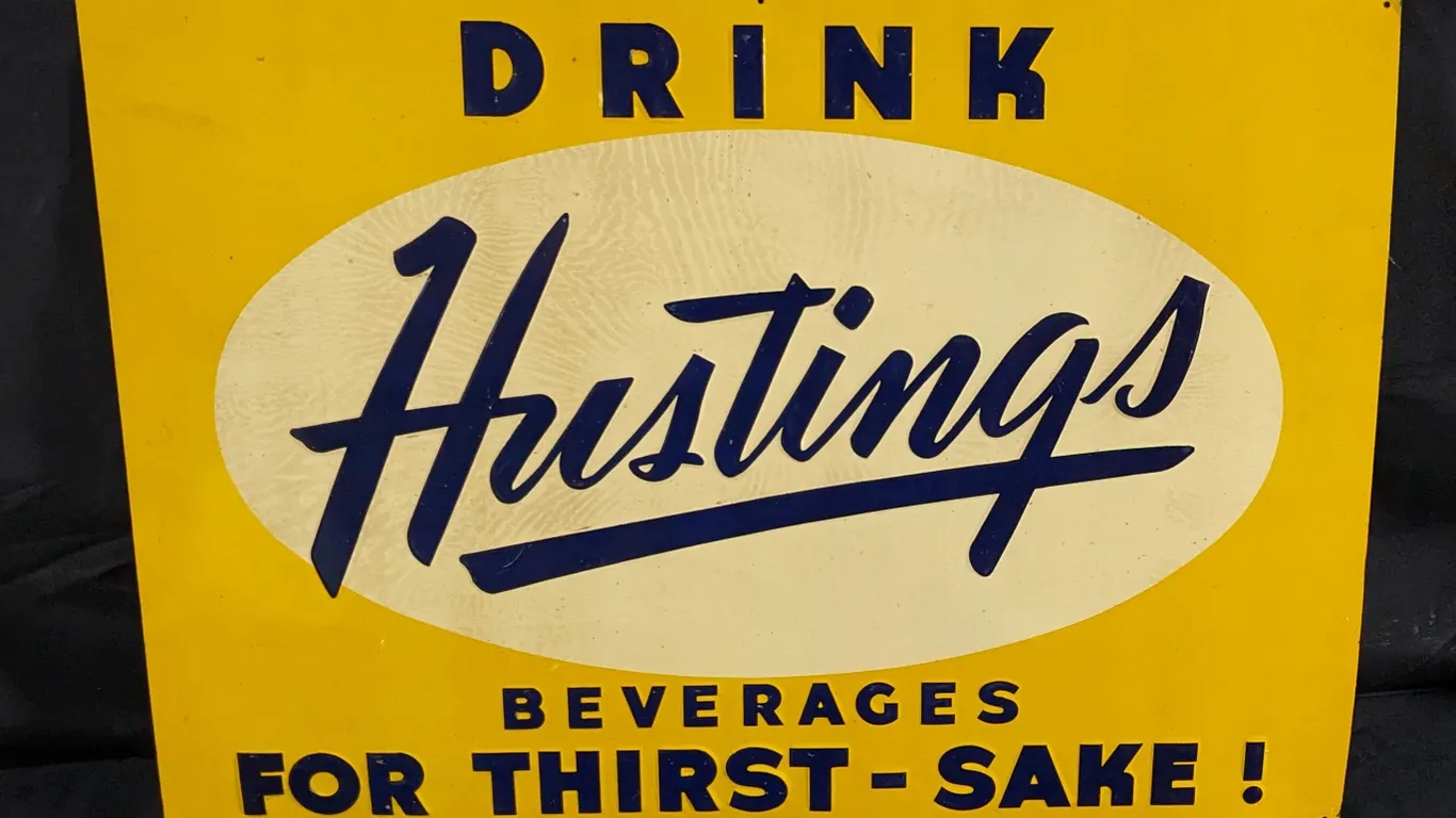 NOS EMBOSSED TIN SIGN DRINK HUSTINGS BEVERAGES FOR THIRST SAKE! (MILWAUKEE WISCONSIN)