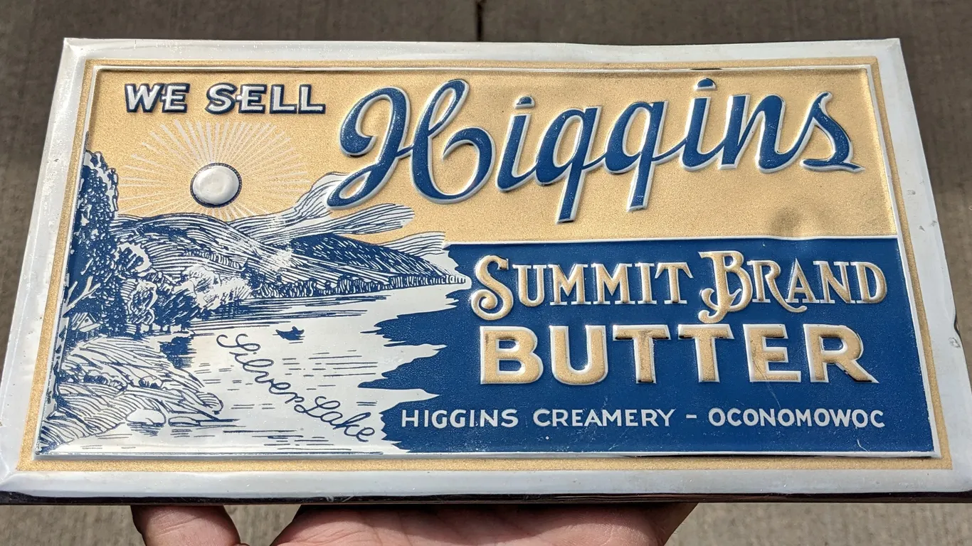 WE SELL SUMMIT BRAND BUTTER HIGGINS CREAMERY OCONOMOWOC WISCONSIN "SILVER LAKE"