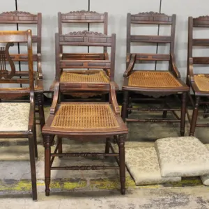 6 Wood Side Chairs with Caned and Upholstered Seats
