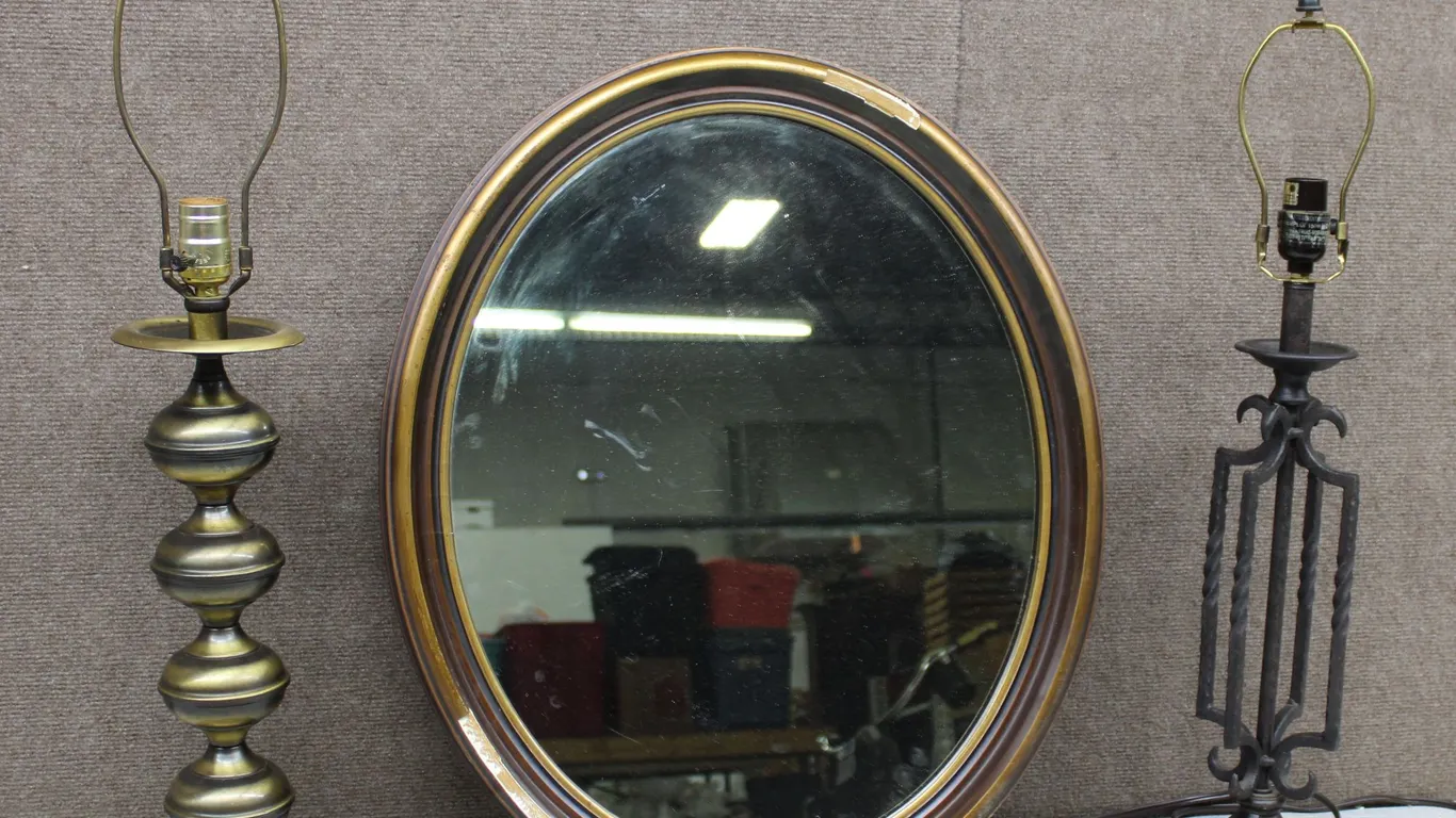 Oval Mirror and Two Table Lamps
