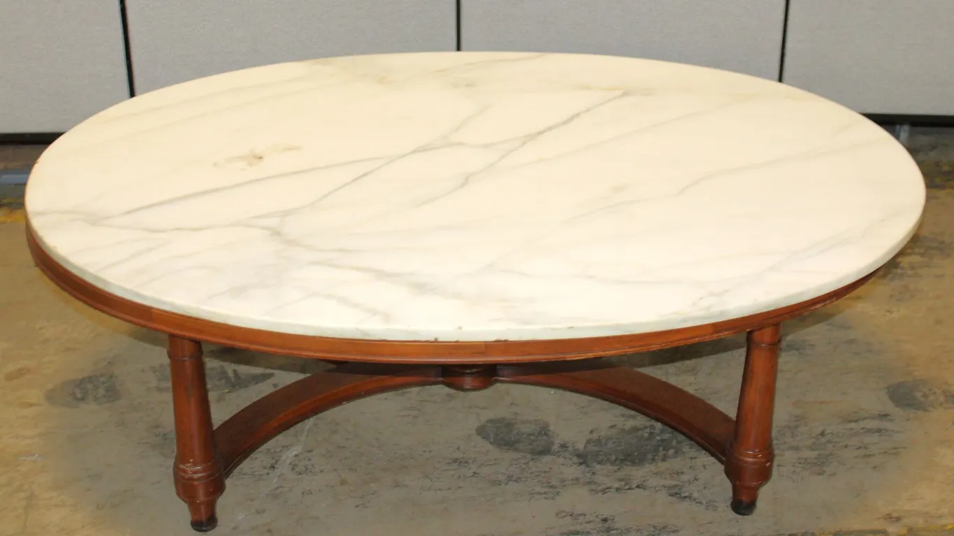 Oval Marble Top Coffee Table with Wood Base