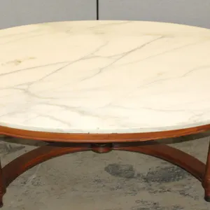Oval Marble Top Coffee Table with Wood Base