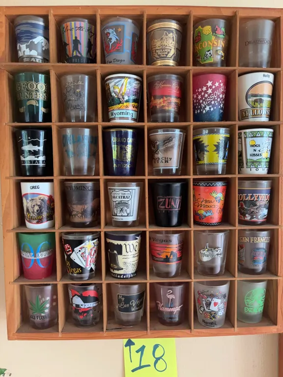 36 Shot Glasses with Wooden Display Rack