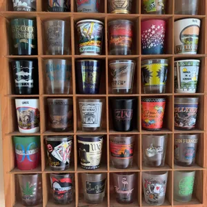 36 Shot Glasses with Wooden Display Rack
