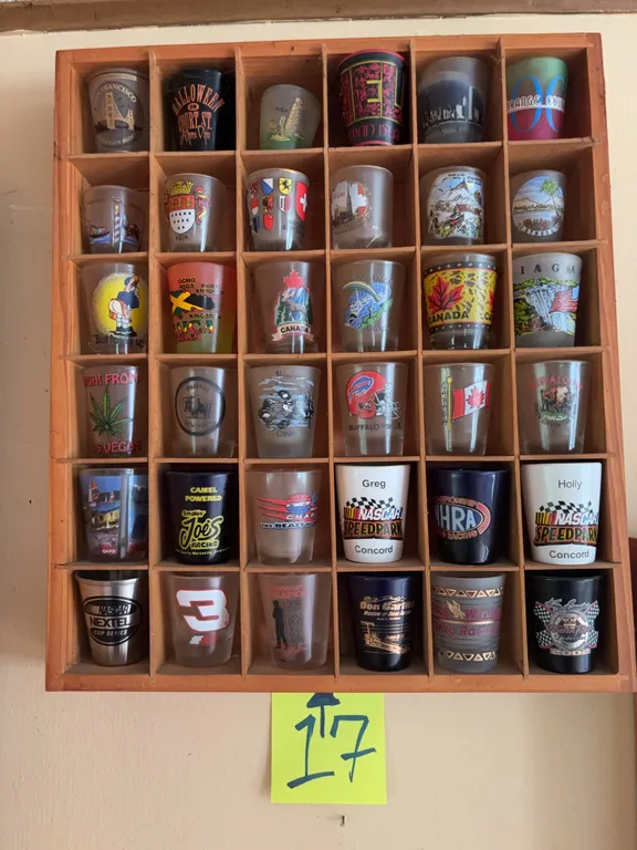 36 Shot Glasses with Wooden Display Rack
