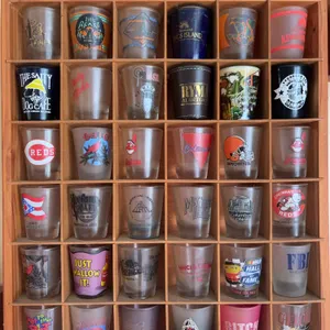 36 Shot Glasses with Wooden Display Rack