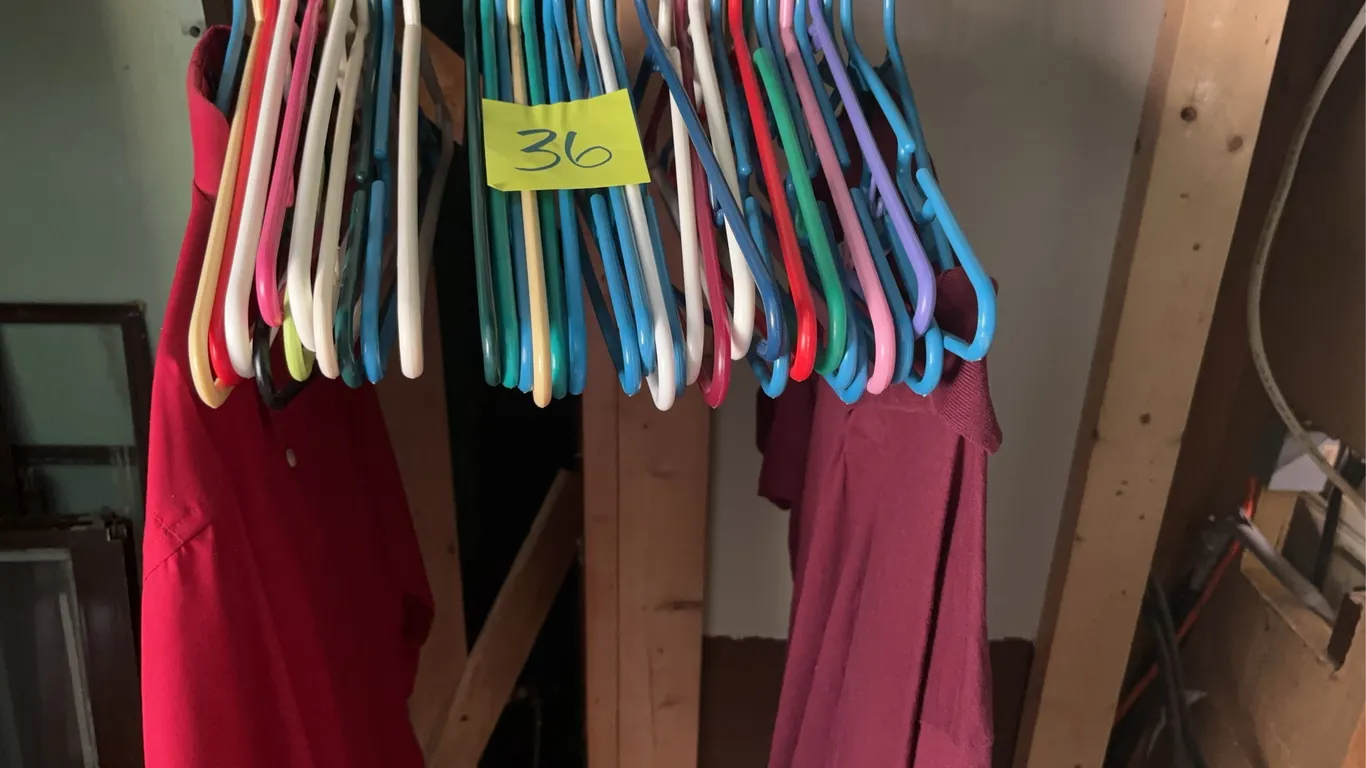 Assorted Plastic Hangers with Two Shirts (Stafford Essentials and Burgundy Polo)