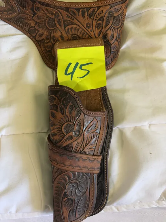 Tooled Leather Gun Belt and Holster