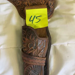 Tooled Leather Gun Belt and Holster