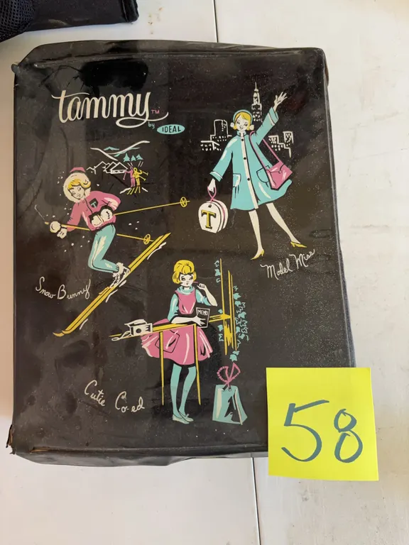 Tammy by Ideal Vinyl Doll Case with Assorted Fashion Dolls and Accessories