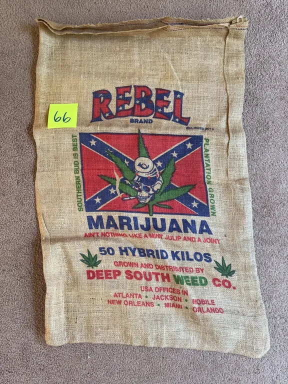 Novelty Printed Burlap Sack - "Rebel Brand Marijuana"