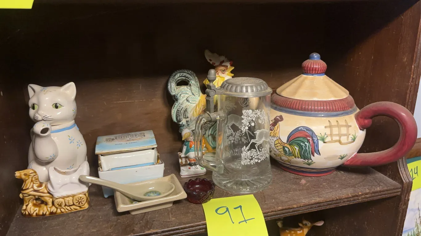 Ceramic and Glass Rooster-Themed Collectibles Assortment
