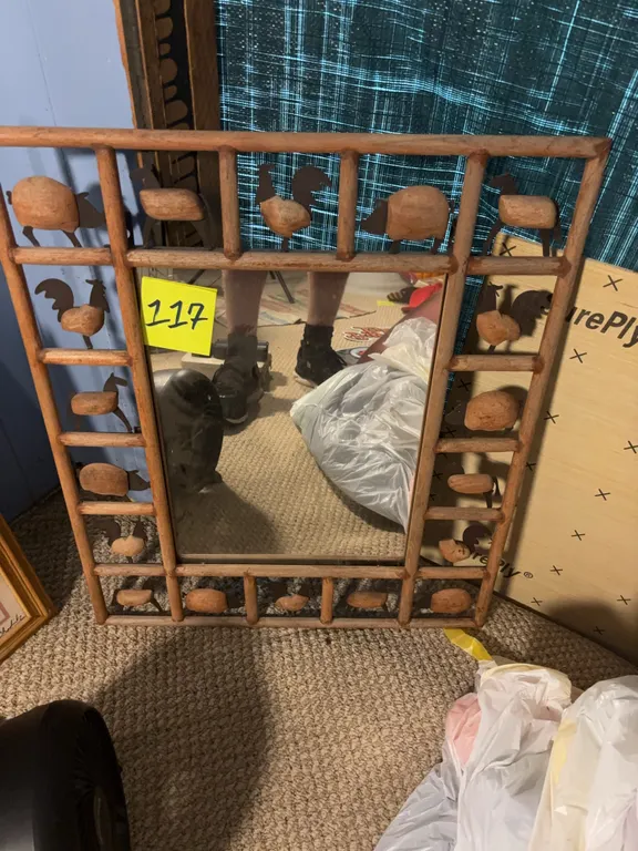 Wood-Framed Farm Animal Cutout Wall Mirror