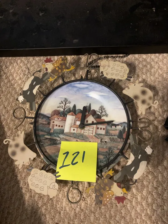 Farmhouse Scene Wall Clock with Farm Animal Cutouts