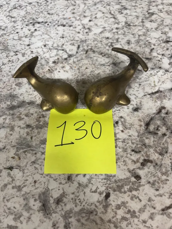 Pair of Brass Whale Figurines