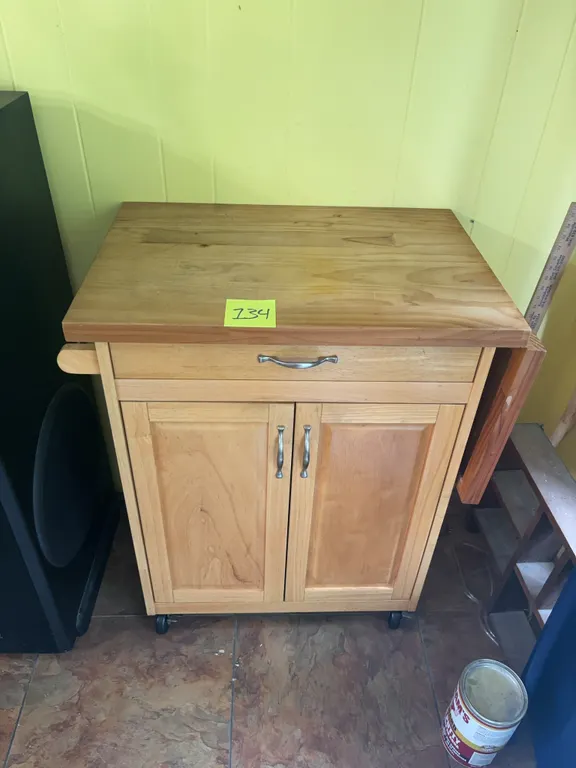Wooden Rolling Kitchen Cart with Butcher Block-Style Top