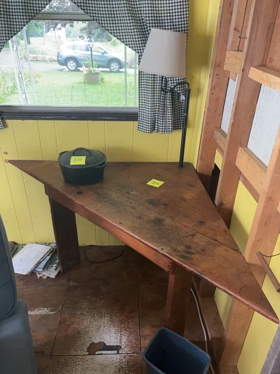 Triangular Wooden Corner Table with Built-In Lamp