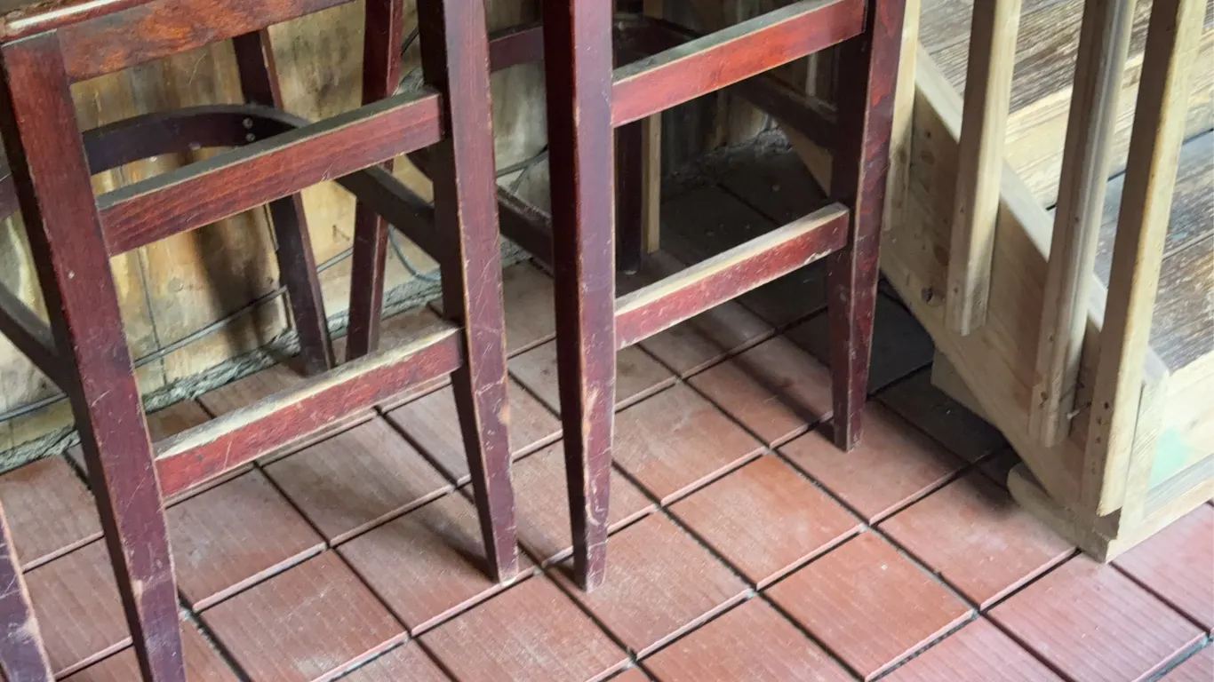 Tall Wooden Slat-Back Bar Chairs (3)
