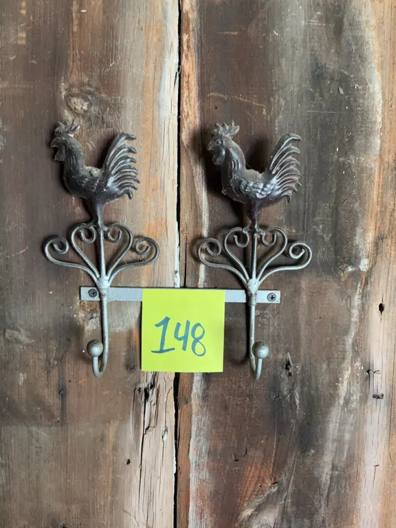 Pair of Cast Metal Rooster Wall Hooks