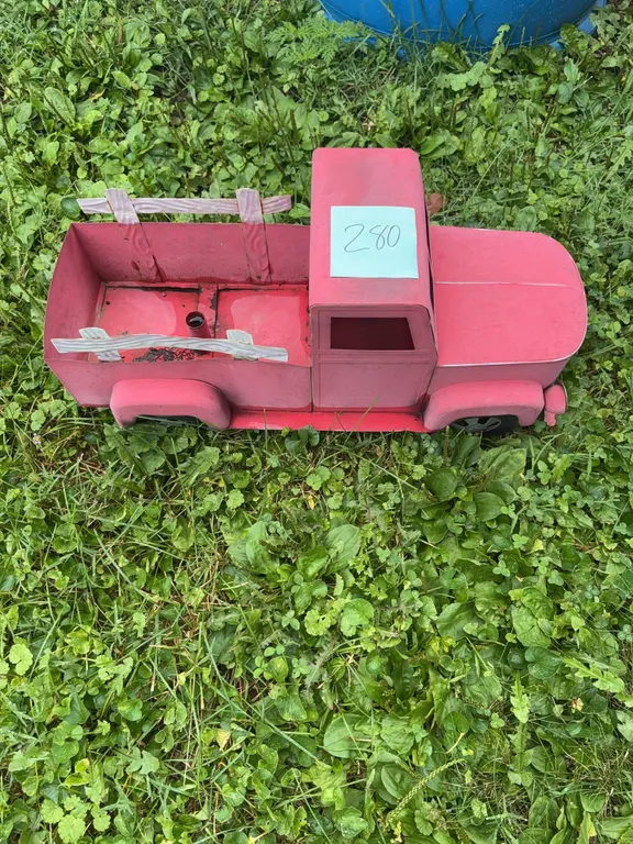 Garden Decor Red Tin Pickup Truck