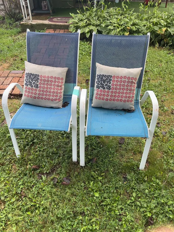 Blue Patio Chairs with USA Pillows