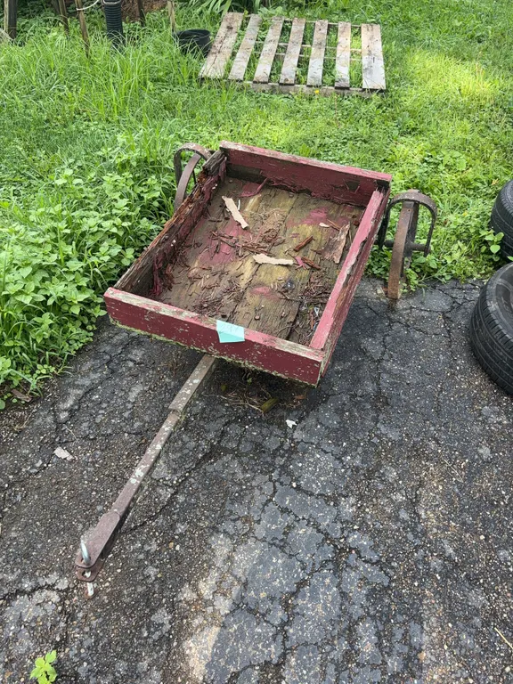 Vintage Wooden Garden Cart with a Wooden Box Bed and Heavy Cast-Iron Spoked Wheels