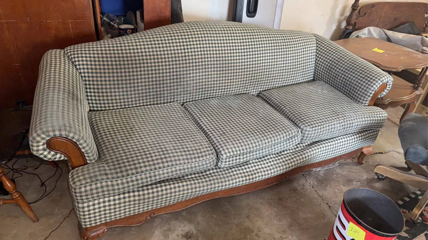 Vintage Green/White Checkered Couch