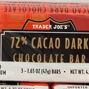 *NEW* 9 Bars Trader Joe's 72% Cacao Belgian Dark Chocolate Bars - Best By: 3/2028