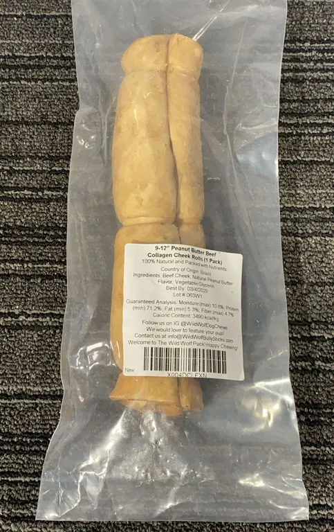 *NEW* Wild Wolf 9-12” Peanut Butter Collagen Cheek Roll - Best By: 3/2029