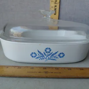 Vintage Corning Ware 9.75"X9.75"X2" Baking Dish W/Lid, Blue Cornflower Pattern